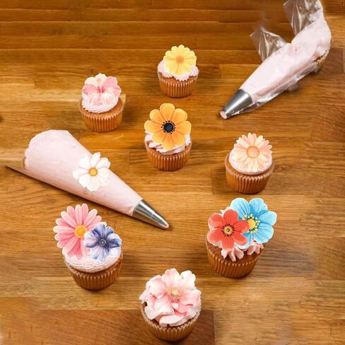 Rsstarxi 60 Pack Flowers Edible Cupcake Toppers Rice Paper Daisy Sunflower Cherry Blossom Cupcake Picks Decoration for Spring Summer Baby Shower Wedding Birthday Party Cake Decorations in Saudi Arabia