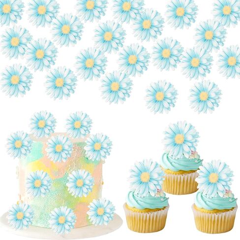 Rsstarxi 60 Pack Flowers Edible Cupcake Toppers Rice Paper Daisy Sunflower Cherry Blossom Cupcake Picks Decoration for Spring Summer Baby Shower Wedding Birthday Party Cake Decorations in Saudi Arabia