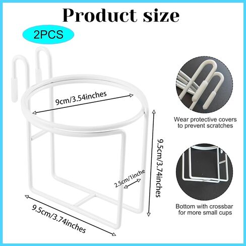 2 Pcs Shopping Cart Cup Holder, Updated Portable Cup Holder with Bottom Bar Stainless Steel Cup Holder Reusable Shopping Carts Drink Holder for Hanging Coffee Cup Tapered Cup Baby Bottle (White) in Kuwait