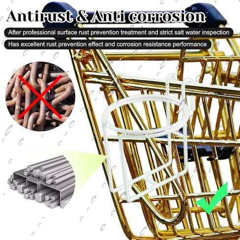 2 Pcs Shopping Cart Cup Holder, Updated Portable Cup Holder with Bottom Bar Stainless Steel Cup Holder Reusable Shopping Carts Drink Holder for Hanging Coffee Cup Tapered Cup Baby Bottle (White) in Kuwait