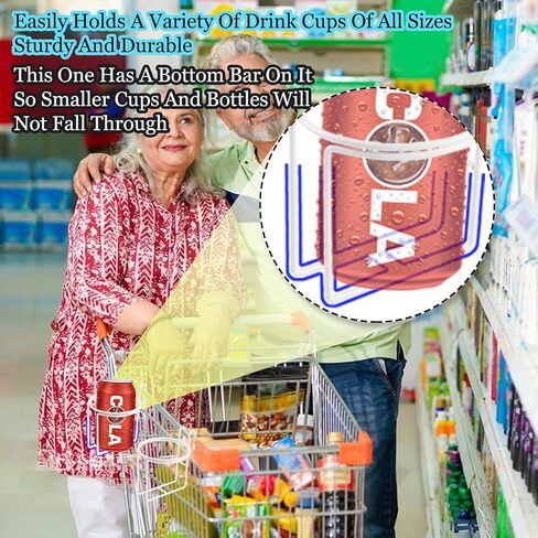 2 Pcs Shopping Cart Cup Holder, Updated Portable Cup Holder with Bottom Bar Stainless Steel Cup Holder Reusable Shopping Carts Drink Holder for Hanging Coffee Cup Tapered Cup Baby Bottle (White) in Kuwait