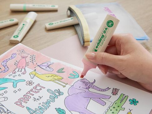 edding 24 EcoLine highlighter - set of 4 - yellow, orange, pink, green - chisel nip 2-5 mm - for quick and easy marking and highlighting of texts and notes - refillable, made of recyclable material in Saudi Arabia
