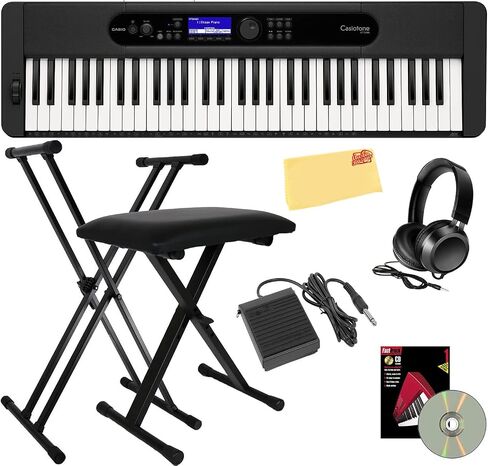 Casio CT-S300 Keyboard Bundle with Adjustable Stand, Bench, Headphones, Sustain Pedal, Piano Book, Instructional DVD, and Austin Bazaar Polishing Cloth in Kuwait