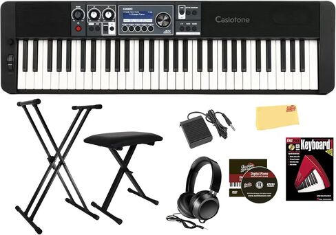 Casio CT-S300 Keyboard Bundle with Adjustable Stand, Bench, Headphones, Sustain Pedal, Piano Book, Instructional DVD, and Austin Bazaar Polishing Cloth in Kuwait