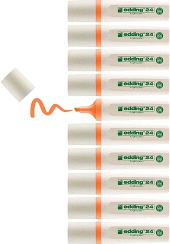 edding 24 EcoLine highlighter - set of 4 - yellow, orange, pink, green - chisel nip 2-5 mm - for quick and easy marking and highlighting of texts and notes - refillable, made of recyclable material in Saudi Arabia