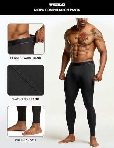 TSLA Men's Compression Pants, Cool Dry Athletic Workout Running Leggings Tights with Pockets in Kuwait