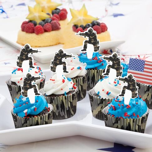 Vesici 200 Counts Cupcake Liners و 200 Counts Cupcake Toppers Round Cupcake Cups Cups Cuffin Liners Forgenue Bedding Baby Shower First Supplies (Camouflage) in Kuwait