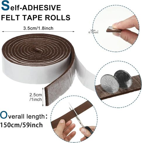 2 Packs Felt Strips with Adhesive Backing Non Slip Felt Furniture Pads Adhesive Felt Roll Felt Tape for Protecting Hardwood Floors Chair Wall Protector(120 x 2 x 0.12 Inch, Black) in Saudi Arabia