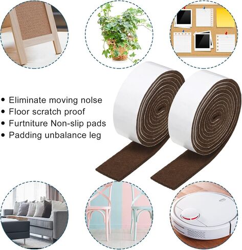 2 Packs Felt Strips with Adhesive Backing Non Slip Felt Furniture Pads Adhesive Felt Roll Felt Tape for Protecting Hardwood Floors Chair Wall Protector(120 x 2 x 0.12 Inch, Black) in Saudi Arabia