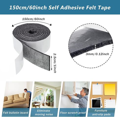2 Packs Felt Strips with Adhesive Backing Non Slip Felt Furniture Pads Adhesive Felt Roll Felt Tape for Protecting Hardwood Floors Chair Wall Protector(120 x 2 x 0.12 Inch, Black) in Saudi Arabia