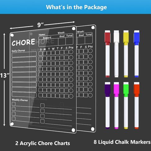 Acrylic Chore Chart for Kids & Family, Clear Dry Erase Responsibility Task Checklist, Magnetic Chores Reward Chart for Fridge, 13x9", 2 Pack in Saudi Arabia