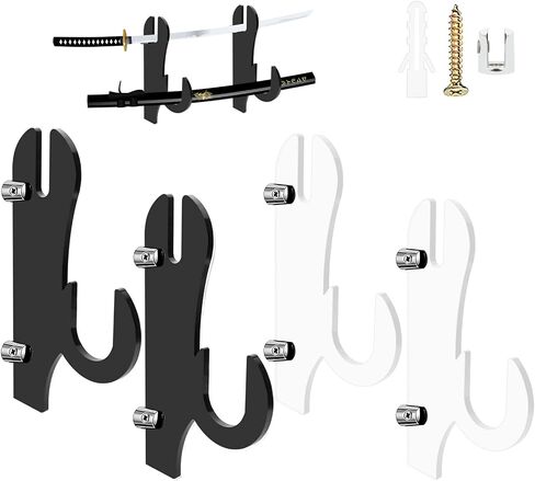 Sword Stand, Sword Hook ,Wall Mount Sword Hook Acrylic Samurai Sword Display Holder for Katana Tanto Genji Wakizashi Sword Hanger Rack, Support All Swords-1 pair Transparent in Saudi Arabia