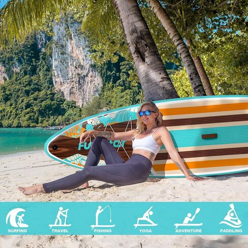 FunWater 11'x33 x6 لوح مجداف قابل للنفخ مع مجداف وزعانف ومقود ومضخة وحقيبة ظهر وحقيبة هاتف خلوي مقاومة للماء لركوب الأمواج والسباق والتجديف والتجول لجميع المستويات in Kuwait