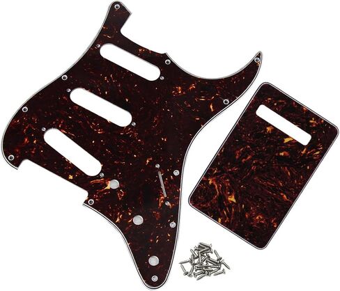 FLEOR SSS 11-Hole Electric Guitar Pickguard with Backplate and Pickguard Screws Set for ST Style Guitar Part,4Ply Black Pearl in Saudi Arabia