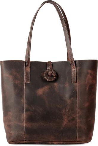 شنطة يد كبيرة توت من الجلد الطبيعي بتصميم فينتاج للنساء، شنطة كتف للمكتب واللاب توب، لون بني، مقاس L in Kuwait