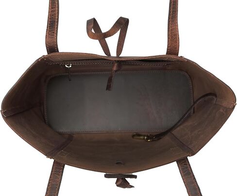 شنطة يد كبيرة توت من الجلد الطبيعي بتصميم فينتاج للنساء، شنطة كتف للمكتب واللاب توب، لون بني، مقاس L in Kuwait