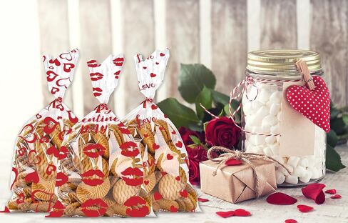 150 PCS Happy Valentine's Day Cellophane Bags with Twist Ties for Gifts, Red Pink Heart Candy Bag Sweet Love Cello Treat Bages Valentines Treat Bags for Cookie Candy Goodies Wrapping Supplies in Saudi Arabia