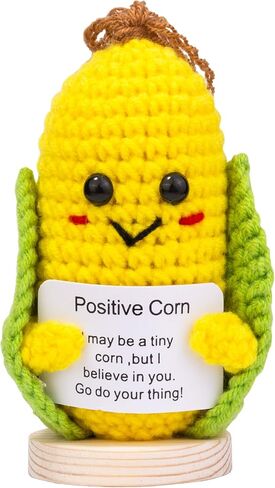 Funny Positive Corn Gift, Cute Knitted Corn Doll with Front Card and Wooden Base.Birthday Party Gift Car Decoration Room Office Decoration Encouragement Corn (A17) in Kuwait