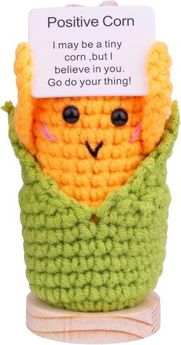 Funny Positive Corn Gift, Cute Knitted Corn Doll with Front Card and Wooden Base.Birthday Party Gift Car Decoration Room Office Decoration Encouragement Corn (A17) in Saudi Arabia