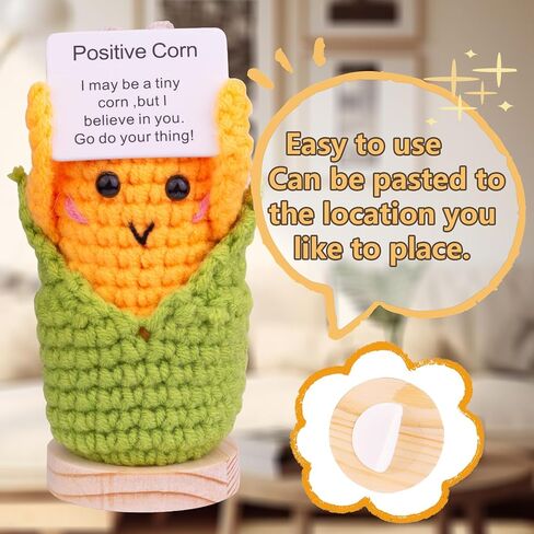 Funny Positive Corn Gift, Cute Knitted Corn Doll with Front Card and Wooden Base.Birthday Party Gift Car Decoration Room Office Decoration Encouragement Corn (A17) in Kuwait