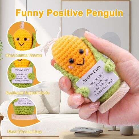 Funny Positive Corn Gift, Cute Knitted Corn Doll with Front Card and Wooden Base.Birthday Party Gift Car Decoration Room Office Decoration Encouragement Corn (A17) in Kuwait