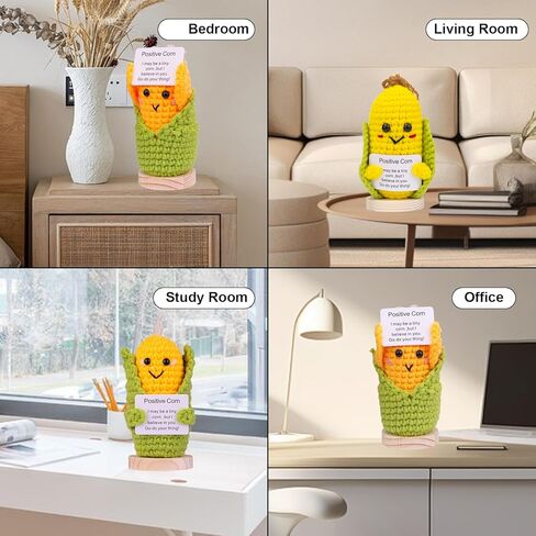 Funny Positive Corn Gift, Cute Knitted Corn Doll with Front Card and Wooden Base.Birthday Party Gift Car Decoration Room Office Decoration Encouragement Corn (A17) in Kuwait