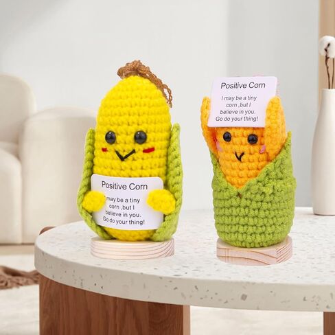 Funny Positive Corn Gift, Cute Knitted Corn Doll with Front Card and Wooden Base.Birthday Party Gift Car Decoration Room Office Decoration Encouragement Corn (A17) in Kuwait