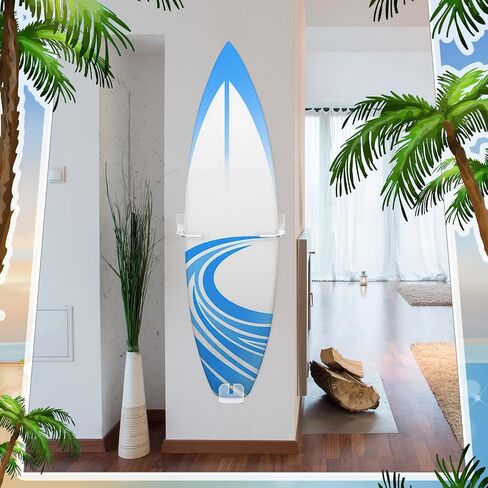 Yousoontic 2 Sets Surfboard Wall Mount Rack Clear Acrylic Surf Board Wall Display Vertical Surfboard Wall Rack Storage Holder for Surfboards Short Boards Snowboard Holds 50 Lbs(Hook Base) in Saudi Arabia