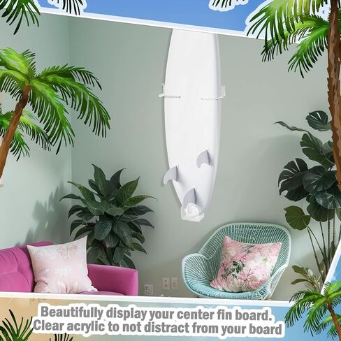 Yousoontic 2 Sets Surfboard Wall Mount Rack Clear Acrylic Surf Board Wall Display Vertical Surfboard Wall Rack Storage Holder for Surfboards Short Boards Snowboard Holds 50 Lbs(Hook Base) in Saudi Arabia