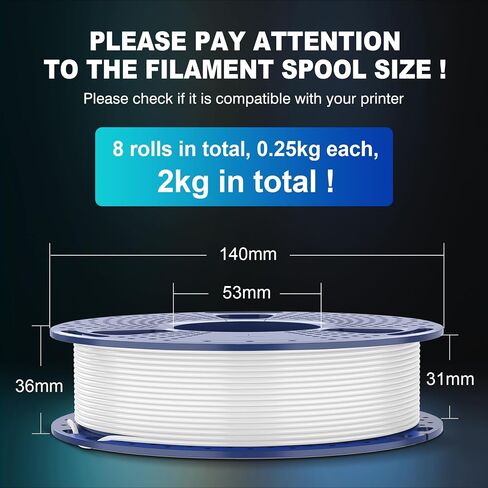 SUNLU 3D Printer Filament Bundle Multicolor PETG Filament 1.75mm, Individually Vacuum Packed, 2kg in Total, 0.25kg per Spool, 8 Pack, 8 Colors, Black+White+Blue+Green+Red+Orange+Yellow+Pink in Saudi Arabia