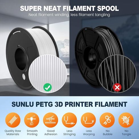 SUNLU 3D Printer Filament Bundle Multicolor PETG Filament 1.75mm, Individually Vacuum Packed, 2kg in Total, 0.25kg per Spool, 8 Pack, 8 Colors, Black+White+Blue+Green+Red+Orange+Yellow+Pink in Saudi Arabia