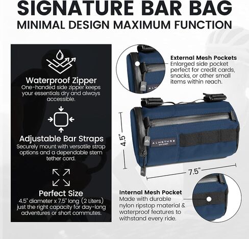 Signature Bar Bag – Midnight Black | Hard-Shell Bike Handlebar Bag with Waterproof Zippers & Adjustable Straps | Lightweight Bicycle Handlebar Bag, Compatible with Road, Gravel & MTB Bikes in Kuwait