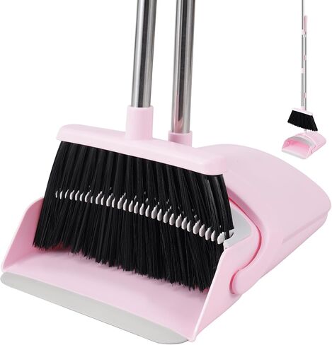 Broom and Dustpan Set, Outdoor Broom Dustpan Combo Set Home Commercial Cleaning Supplies Angle Broom with Long Handle Perfect for Courtyard Garage Street Pink in Saudi Arabia