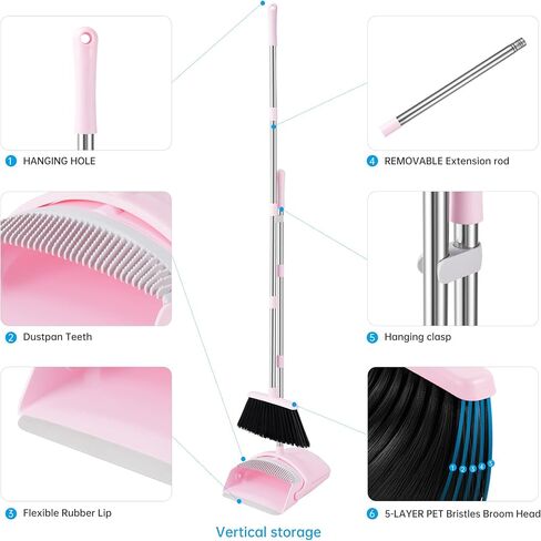 Broom and Dustpan Set, Outdoor Broom Dustpan Combo Set Home Commercial Cleaning Supplies Angle Broom with Long Handle Perfect for Courtyard Garage Street Pink in Saudi Arabia