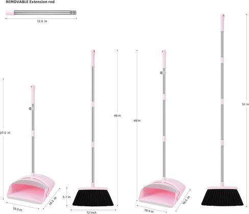 Broom and Dustpan Set, Outdoor Broom Dustpan Combo Set Home Commercial Cleaning Supplies Angle Broom with Long Handle Perfect for Courtyard Garage Street Pink in Saudi Arabia