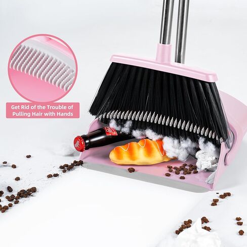 Broom and Dustpan Set, Outdoor Broom Dustpan Combo Set Home Commercial Cleaning Supplies Angle Broom with Long Handle Perfect for Courtyard Garage Street Pink in Saudi Arabia