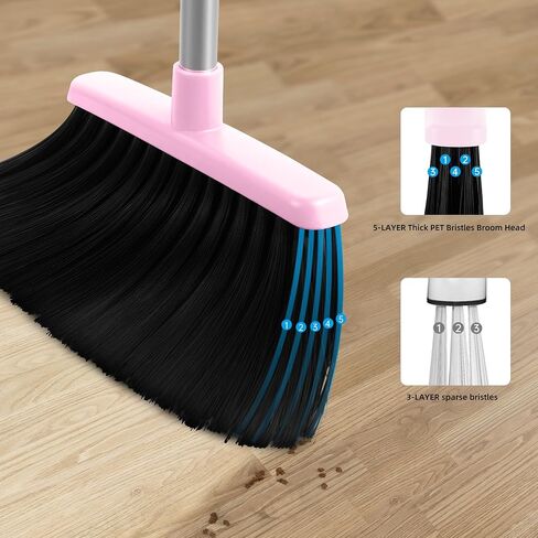 Broom and Dustpan Set, Outdoor Broom Dustpan Combo Set Home Commercial Cleaning Supplies Angle Broom with Long Handle Perfect for Courtyard Garage Street Pink in Saudi Arabia