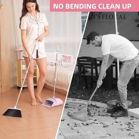 Broom and Dustpan Set, Outdoor Broom Dustpan Combo Set Home Commercial Cleaning Supplies Angle Broom with Long Handle Perfect for Courtyard Garage Street Pink in Saudi Arabia