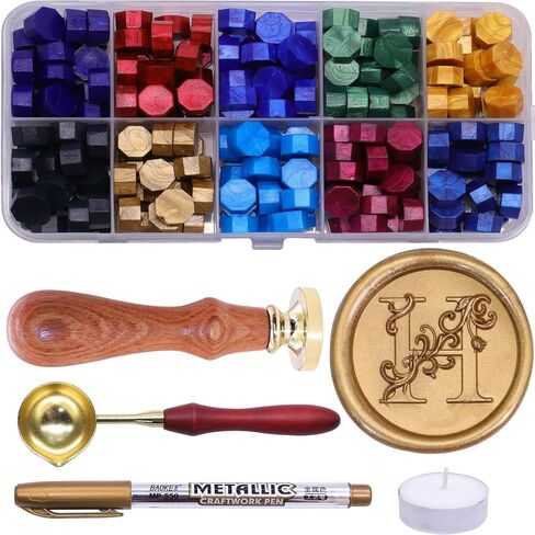 Letter Wax Seal Stamp Kit, SWANGSA 3D Floral Initial Alphabet A Sealing Stamp and 200pcs Sealing Wax Beads Kit for Wedding Invitations Cards Envelopes in Kuwait