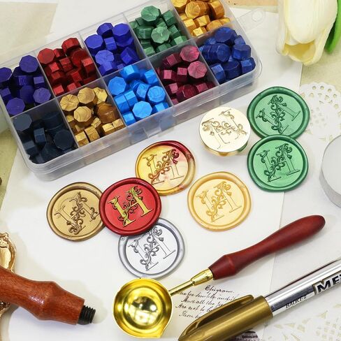 Letter Wax Seal Stamp Kit, SWANGSA 3D Floral Initial Alphabet A Sealing Stamp and 200pcs Sealing Wax Beads Kit for Wedding Invitations Cards Envelopes in Kuwait