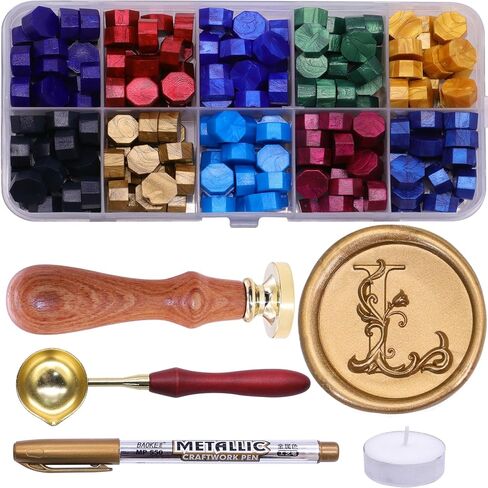 Letter Wax Seal Stamp Kit, SWANGSA 3D Floral Initial Alphabet A Sealing Stamp and 200pcs Sealing Wax Beads Kit for Wedding Invitations Cards Envelopes in Kuwait