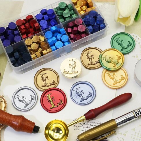 Letter Wax Seal Stamp Kit, SWANGSA 3D Floral Initial Alphabet A Sealing Stamp and 200pcs Sealing Wax Beads Kit for Wedding Invitations Cards Envelopes in Kuwait