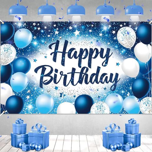 Blue Birthday Decorations Large Navy Blue and White Birthday Banner for Men Boys Happy Birthday Backdrop Banner Photo Booth Background for Blue Birthday Baby Shower Winter Christmas Party Supplies in Saudi Arabia