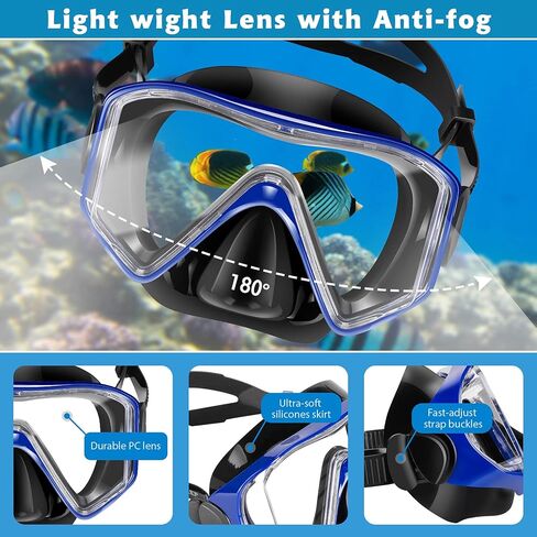 Snorkeling Gear for Adults Kids - Mask Fins Snorkel Set with Panoramic View Snorkel Mask Anti-Fog Anti-Leak, Dry Top Snorkel, Dive Flippers and Gear Bag in Saudi Arabia