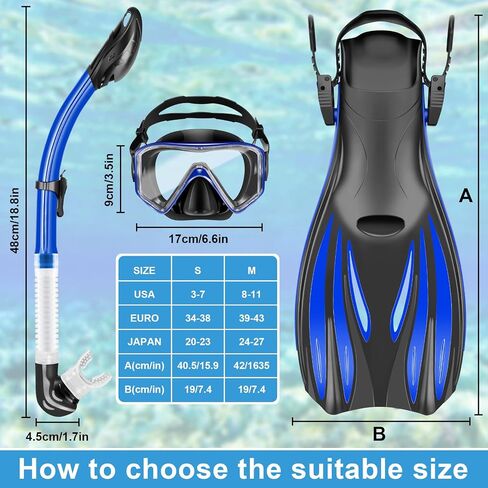 Snorkeling Gear for Adults Kids - Mask Fins Snorkel Set with Panoramic View Snorkel Mask Anti-Fog Anti-Leak, Dry Top Snorkel, Dive Flippers and Gear Bag in Saudi Arabia