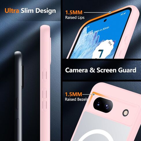 for Google Pixel 8A Case, Compatible with Magsafe, [Military Drop Protection] [Anti-Fingerprint] Slim Translucent Matte Back Durable Phone Case,Black in Kuwait