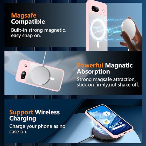 for Google Pixel 8A Case, Compatible with Magsafe, [Military Drop Protection] [Anti-Fingerprint] Slim Translucent Matte Back Durable Phone Case,Black in Kuwait