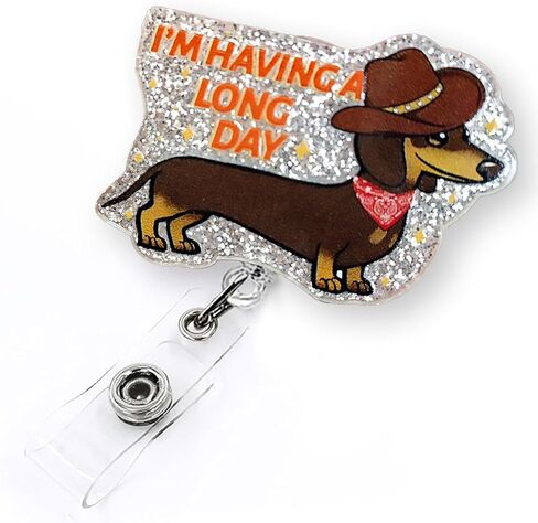 I'm Having a Long Day Funny Dachshund Badge Reel Retractable, Funny Wiener Dog ID Name Badge Holder with Alligator Clip & 24" Durable Nylon Cord for Nurse Nursing RN CNA LPN & Office Staff | Acrylic in Saudi Arabia