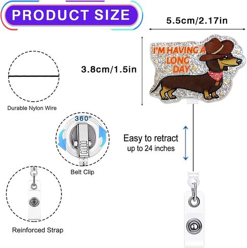 I'm Having a Long Day Funny Dachshund Badge Reel Retractable, Funny Wiener Dog ID Name Badge Holder with Alligator Clip & 24" Durable Nylon Cord for Nurse Nursing RN CNA LPN & Office Staff | Acrylic in Saudi Arabia