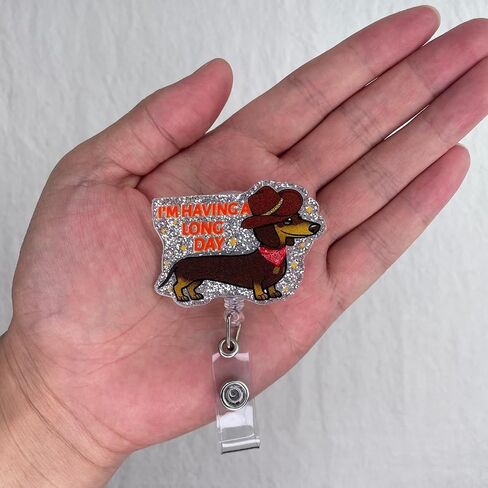 I'm Having a Long Day Funny Dachshund Badge Reel Retractable, Funny Wiener Dog ID Name Badge Holder with Alligator Clip & 24" Durable Nylon Cord for Nurse Nursing RN CNA LPN & Office Staff | Acrylic in Saudi Arabia